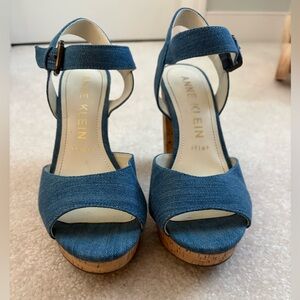 Anne Klein Denim Blue Cork Platform Sandals